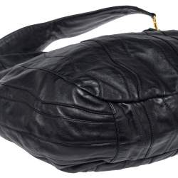 Pre Owned Prada Black Stripes Leather Hobo