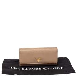Pre Owned Prada Beige Saffiano Lux Leather Continental Flap Wallet