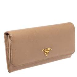 Pre Owned Prada Beige Saffiano Lux Leather Continental Flap Wallet