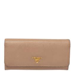 Pre Owned Prada Beige Saffiano Lux Leather Continental Flap Wallet