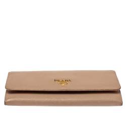 Pre Owned Prada Beige Saffiano Lux Leather Continental Flap Wallet