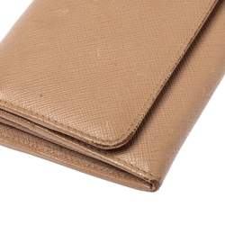 Pre Owned Prada Beige Saffiano Lux Leather Continental Flap Wallet