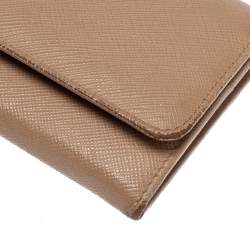 Pre Owned Prada Beige Saffiano Lux Leather Continental Flap Wallet