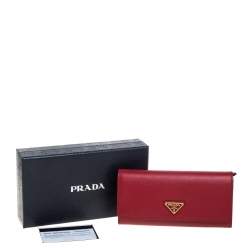 Prada Red Saffiano Leather Flap Continental Wallet