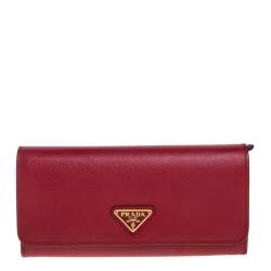 Prada Red Saffiano Leather Flap Continental Wallet