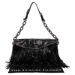 Prada Black Leather Fringe Shoulder Bag