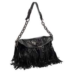 Prada Black Leather Fringe Shoulder Bag