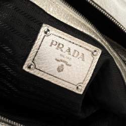 Pre Owned Prada Metallic Silver Cervo Antik Leather Bauletto Bag