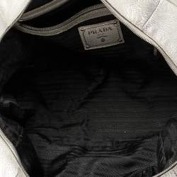 Pre Owned Prada Metallic Silver Cervo Antik Leather Bauletto Bag