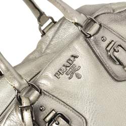 Pre Owned Prada Metallic Silver Cervo Antik Leather Bauletto Bag
