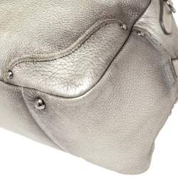 Pre Owned Prada Metallic Silver Cervo Antik Leather Bauletto Bag