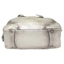 Pre Owned Prada Metallic Silver Cervo Antik Leather Bauletto Bag