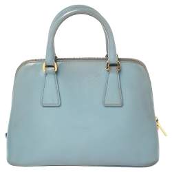 Pre Owned Prada Blue Saffiano Vernice Leather Small Promenade Satchel