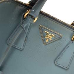 Pre Owned Prada Blue Saffiano Vernice Leather Small Promenade Satchel