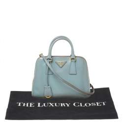 Pre Owned Prada Blue Saffiano Vernice Leather Small Promenade Satchel