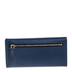Pre Owned Prada Blue Saffiano Lux Leather Continental Flap Wallet