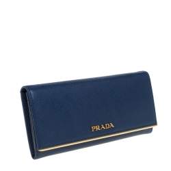 Pre Owned Prada Blue Saffiano Lux Leather Continental Flap Wallet