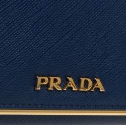 Pre Owned Prada Blue Saffiano Lux Leather Continental Flap Wallet