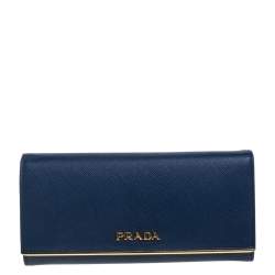 Pre Owned Prada Blue Saffiano Lux Leather Continental Flap Wallet