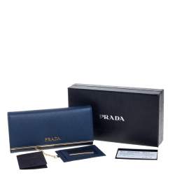 Pre Owned Prada Blue Saffiano Lux Leather Continental Flap Wallet
