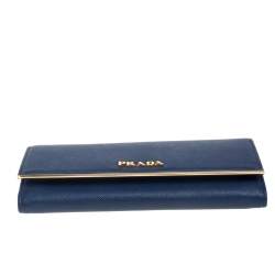 Pre Owned Prada Blue Saffiano Lux Leather Continental Flap Wallet