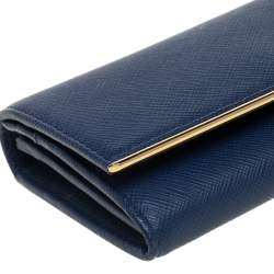Pre Owned Prada Blue Saffiano Lux Leather Continental Flap Wallet