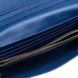 Pre Owned Prada Blue Saffiano Lux Leather Continental Flap Wallet