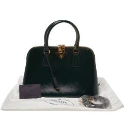 Prada Dark Green Saffiano Lux Patent Leather Medium Promenade Tote