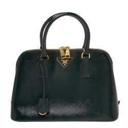 Prada Dark Green Saffiano Lux Patent Leather Medium Promenade Tote