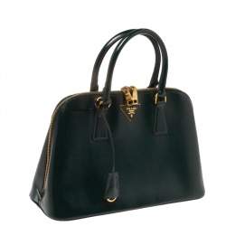 Prada Dark Green Saffiano Lux Patent Leather Medium Promenade Tote