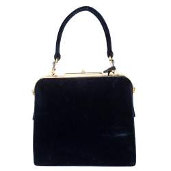 Pre Owned Prada Navy Blue Velvet Frame Top Handle Bag