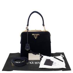 Pre Owned Prada Navy Blue Velvet Frame Top Handle Bag