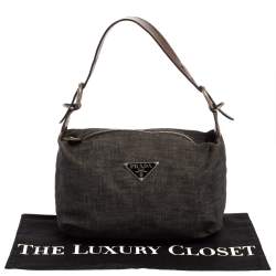 Pre Owned حقيبة هوبو برادا سحاب جلد و دنيم أسود