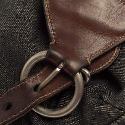 Pre Owned حقيبة هوبو برادا سحاب جلد و دنيم أسود