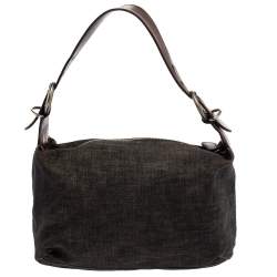 Pre Owned حقيبة هوبو برادا سحاب جلد و دنيم أسود