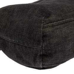 Pre Owned حقيبة هوبو برادا سحاب جلد و دنيم أسود