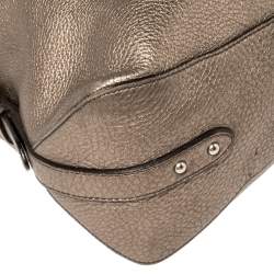 مملوكة مسبقًا Prada Metallic Vitello Grain Leather Logo Embossed Hobo