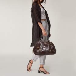 مملوكة مسبقًا Prada Dark Brown Vitello Shine Leather Bowler Bag
