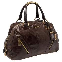 مملوكة مسبقًا Prada Dark Brown Vitello Shine Leather Bowler Bag