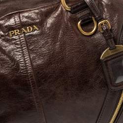 مملوكة مسبقًا Prada Dark Brown Vitello Shine Leather Bowler Bag