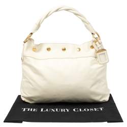 Prada White Nylon and Leather Braided Handle Hobo