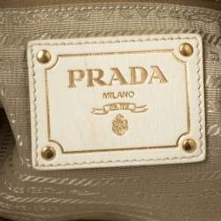 Prada White Nylon and Leather Braided Handle Hobo