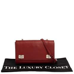 Pre Owned Prada Red Leather Double Shoulder Bag