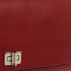 Pre Owned Prada Red Leather Double Shoulder Bag