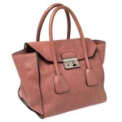 Pre Owned Prada Pink Glace Leather Twin Pocket Lock Tote