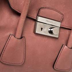 Pre Owned Prada Pink Glace Leather Twin Pocket Lock Tote
