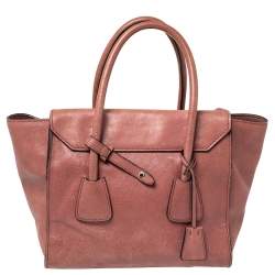 Pre Owned Prada Pink Glace Leather Twin Pocket Lock Tote