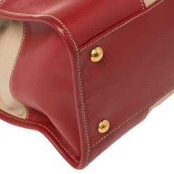 Pre Owned Prada Beige/Red Canvas and Leather Canapa Tote