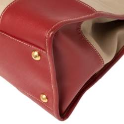 Pre Owned Prada Beige/Red Canvas and Leather Canapa Tote
