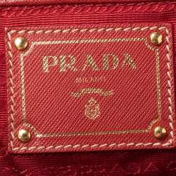 Pre Owned Prada Beige/Red Canvas and Leather Canapa Tote